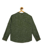 Manet Boys Full Sleeves Dot Printed Ethnic Shirt - Olive Green