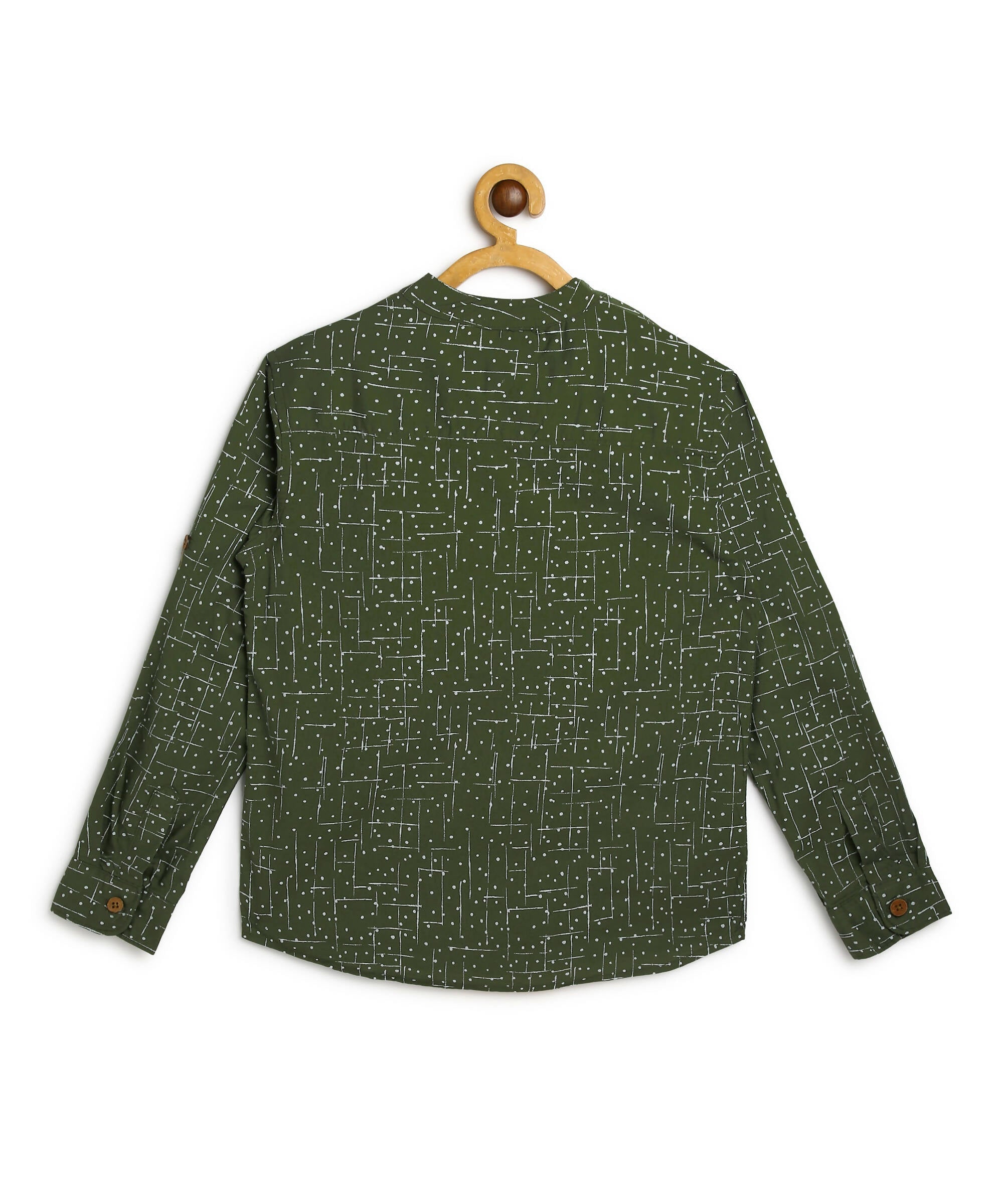 Manet Boys Full Sleeves Dot Printed Ethnic Shirt - Olive Green