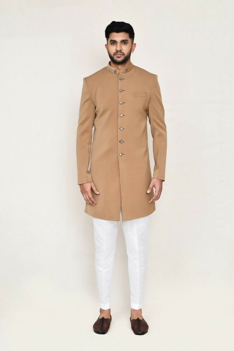 Joban Fashion Chiku Colored Terry Rayon Fabric Indo Western With Straight Fit Pant