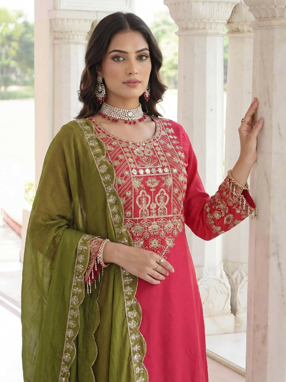 Teeya Creation Rani Chinon Silk Designer Wedding Wear Embroidery Work Palazzo - Distacart