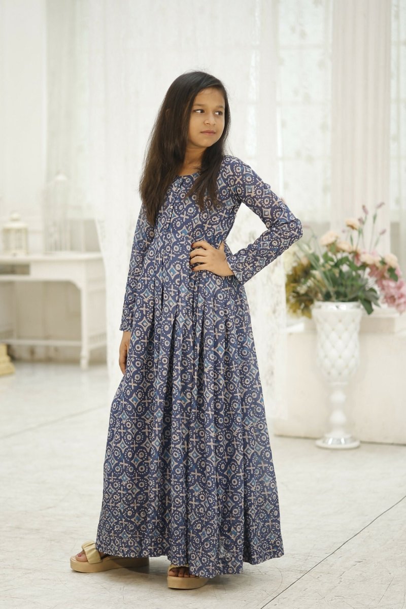 Aayaa Designer Printed Faux Georgette with Embroidery Zari Sequins-work Kids Gown