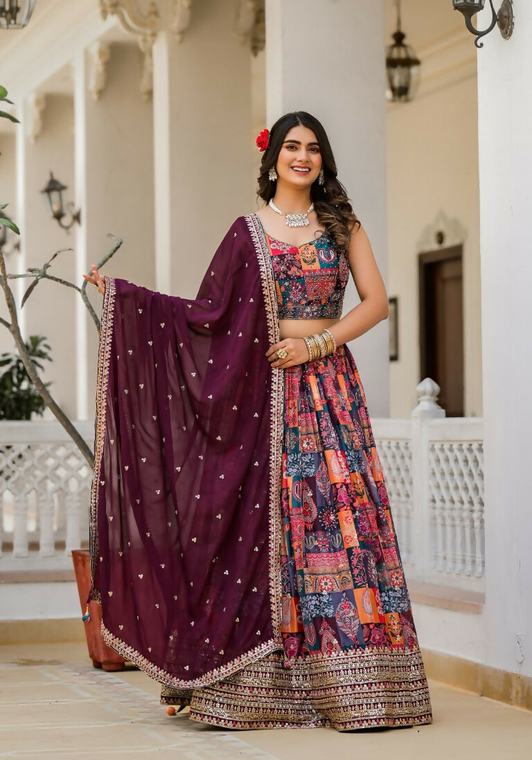Wedding Partywear Colour Full Slim Georgette Lehengha Choli With Dupata - Agnidhara