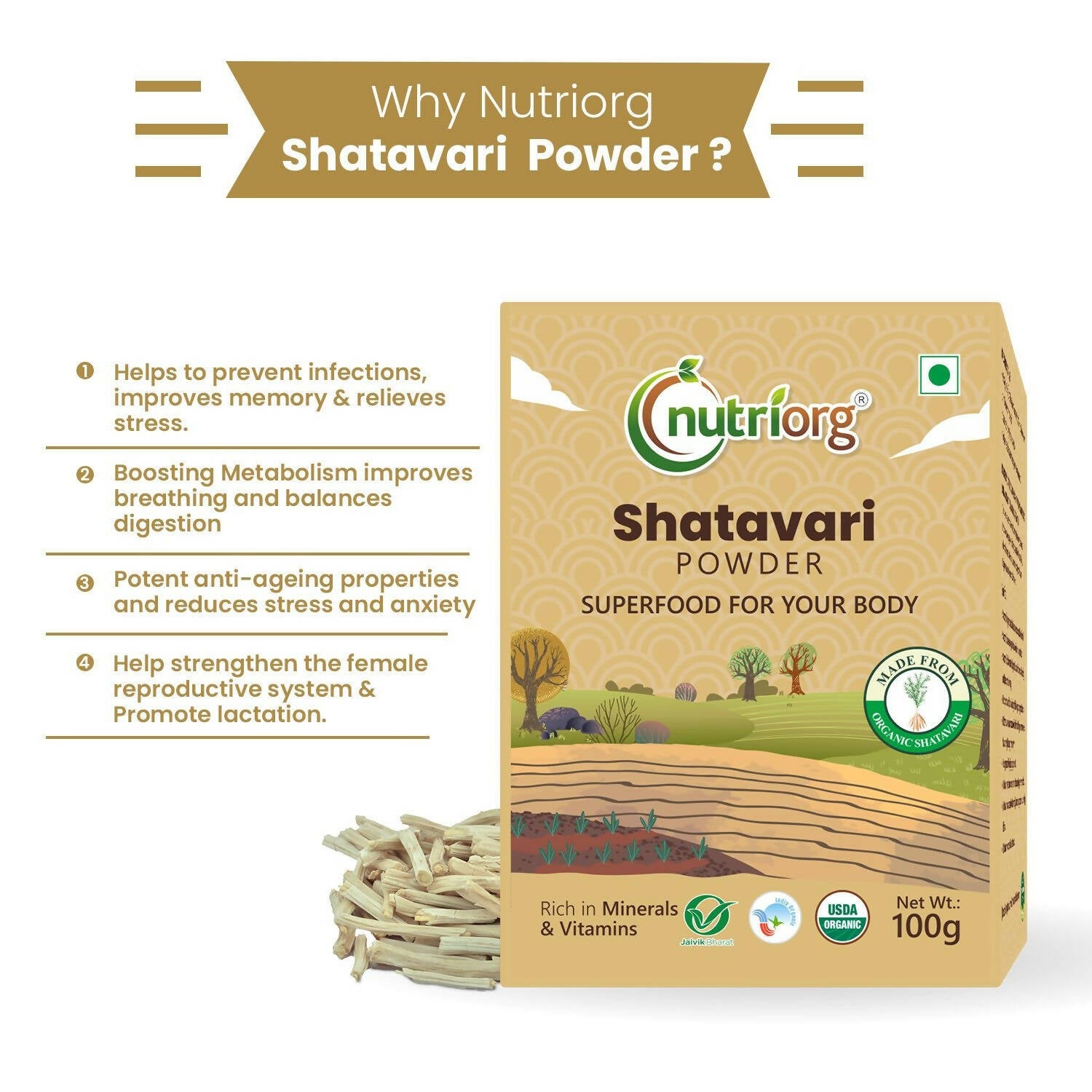 Nutriorg Certified Organic Shatavari Powder - Distacart