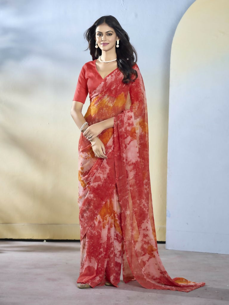 Maroon Georgette Designer Printed Ready to Wear Saree - Samyana
