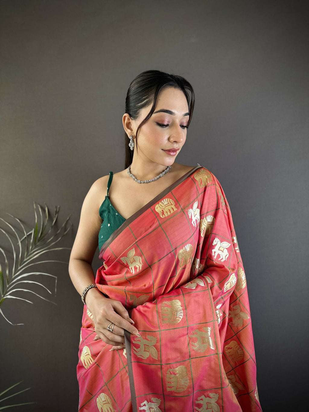 Joban Fashion Orange Elephant Motif Soft Silk Banarasi silk Saree - Distacart