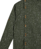 Manet Boys Full Sleeves Dot Printed Ethnic Shirt - Olive Green