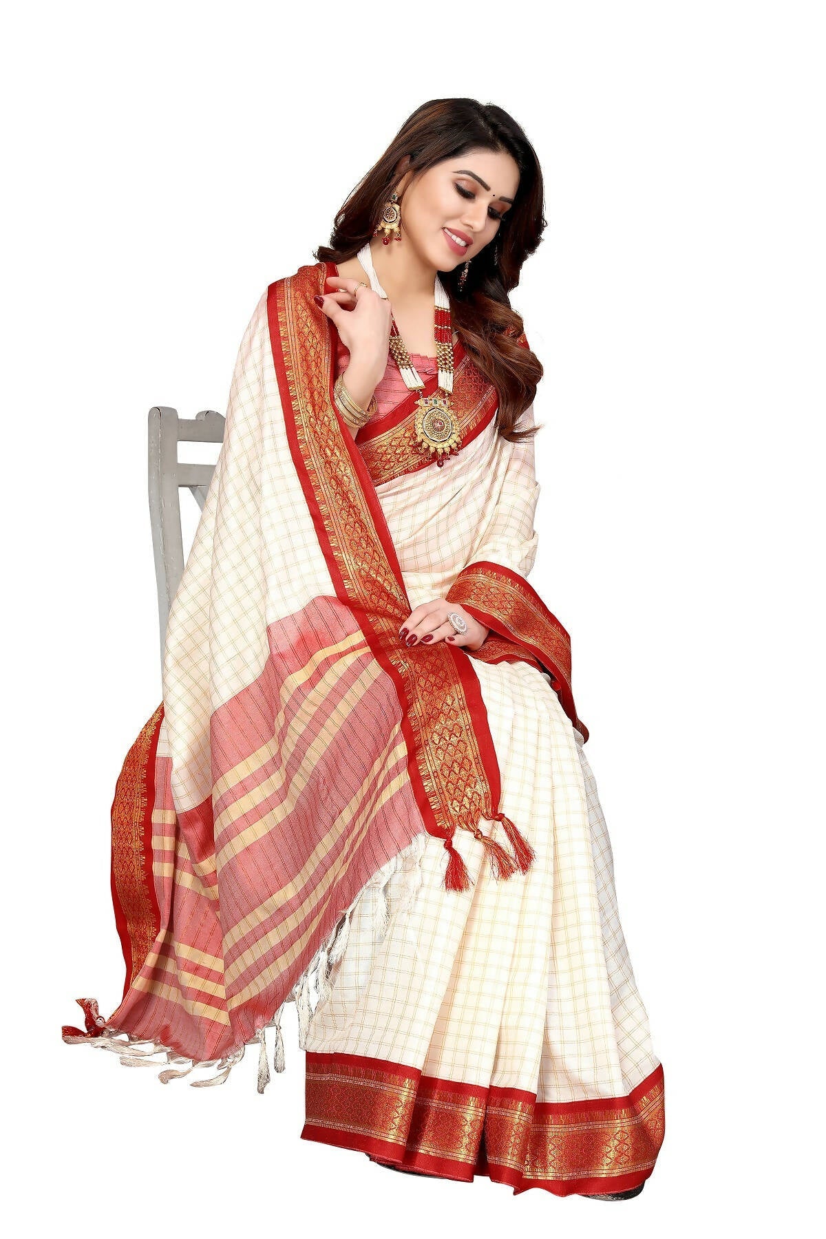Vamika Weaving White Cotton Silk Saree - Distacart