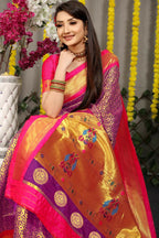 Jyoti Fashion Women's Purple Banarasi Silk Zari Woven Saree with Blouse