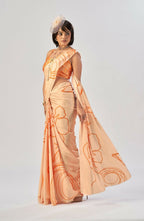 Vastranavya Orange Satin Silk Elegant Printed Saree with Unstitched Blouse - Distacart