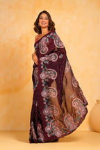 Vamsee Suhanisha Wine Korean Shimmer Silk Saree