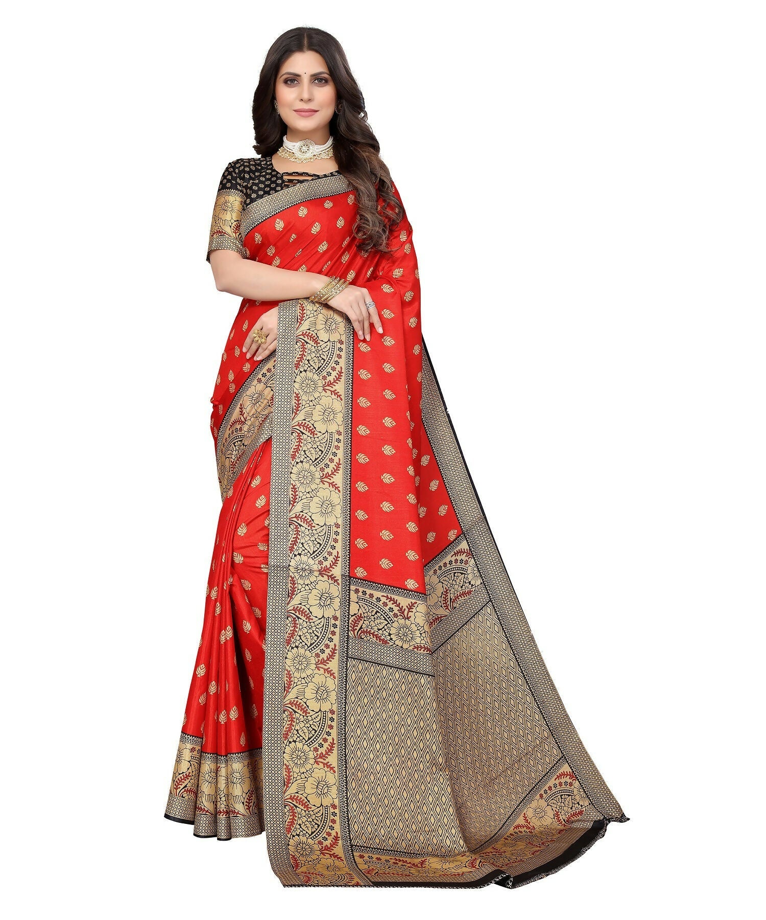 Vamika Red Printed Art Silk Saree