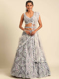 House of Panchhi Grey Organza Sequins & Zarkan embroidery Lehenga choli & Dupatta