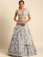 House of Panchhi Grey Organza Sequins & Zarkan embroidery Lehenga choli & Dupatta