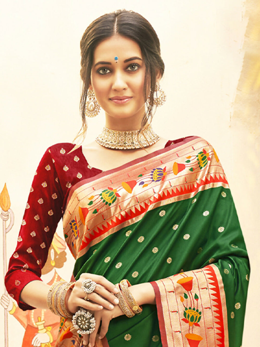 Shree Shyam Fashion Silk Blend Dark Green Saree - Distacart