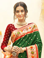 Shree Shyam Fashion Silk Blend Dark Green Saree - Distacart