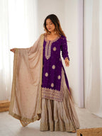 Lehenga Mart Designer Sharara Suit With Kurta, Sharara, Dupatta For Women-Purple - Distacart