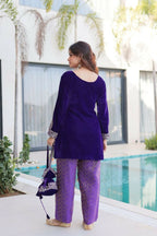 Joban Fashion Purple Kurta Set Velvet Sequins , Zari, Coding & Thread Embroidered work - Distacart