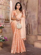 Aastha Fashion Peach Soft Organza Silk Weaving Saree - Distacart