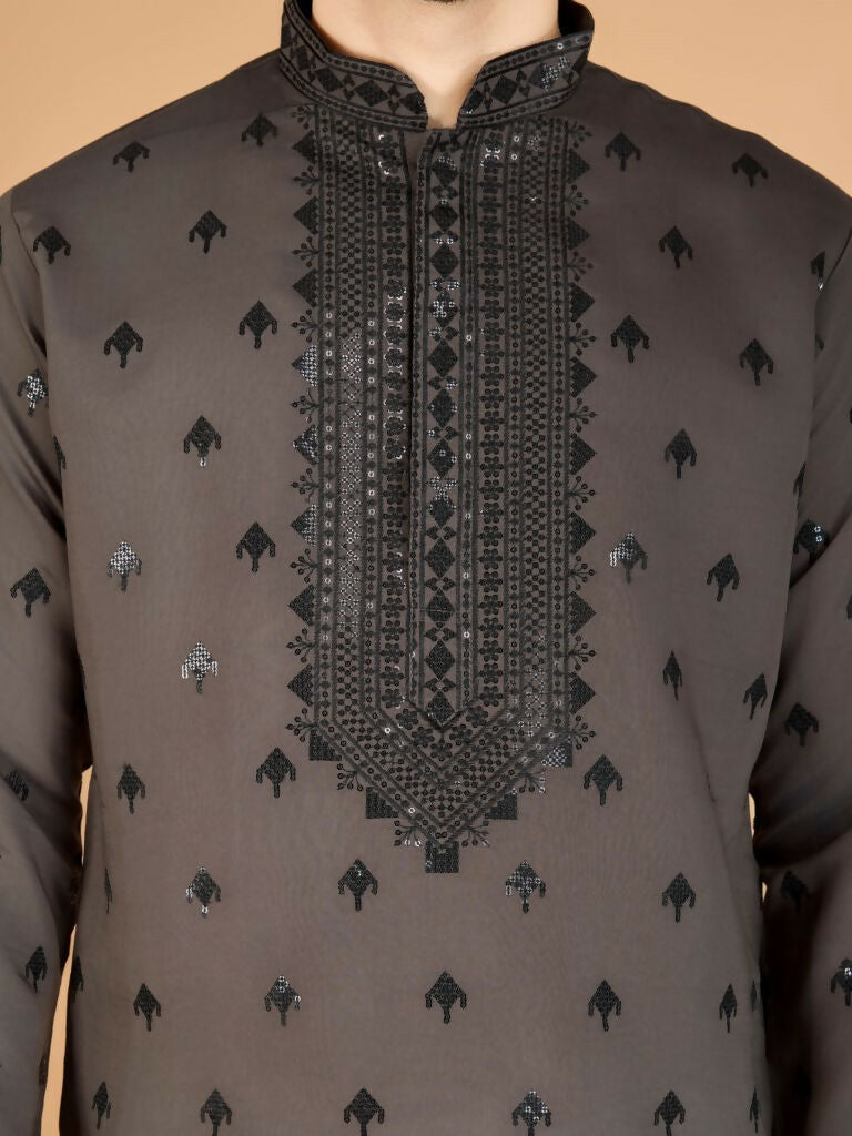 Vastranavya Brown Exclusive Festival Wear Viscose Silk Thread with Sequence Embroidered Work Kurta with Dupatta