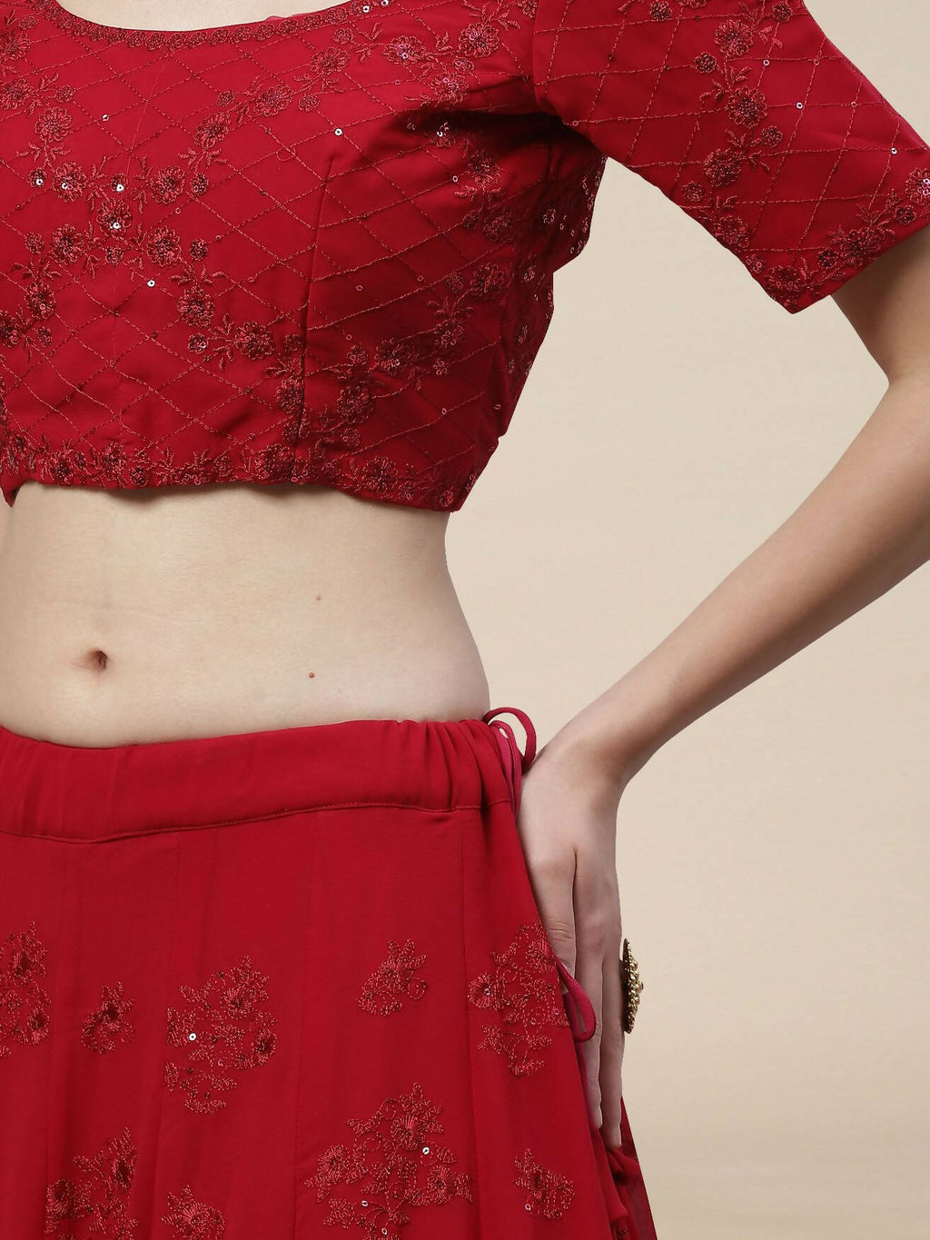 Dark Pink Georgette Thread with Sequins Embroidered work Lehenga Choli with Dupatta - Jivika