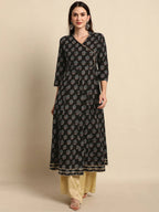 Janasya Black Ethnic Motif Printed Gotta Patti Anarkali Kurta - Distacart