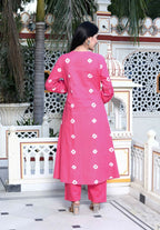 Miravan Women's Jaipuri Moti And Chikan Embroidered & Lace Embellished Pink Bandhani Printed Palazzo Set