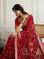 Ai Fashion Red Georgette Rajwadi Bandhani Print Party Wear Saree - Distacart