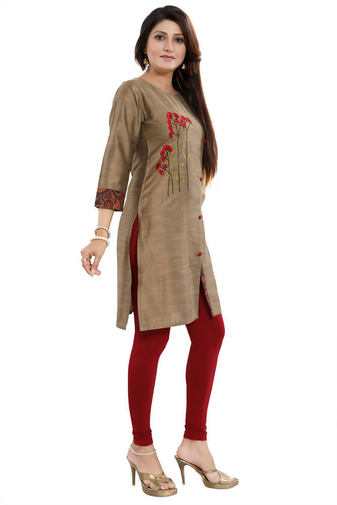 Snehal Creations Dressy Designer Cheeku Raw Silk Embroidered Short Tunic