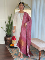 The52 Women's Roman Silk Embroidered Straight Kurta, Pant and Dupatta Set - Distacart
