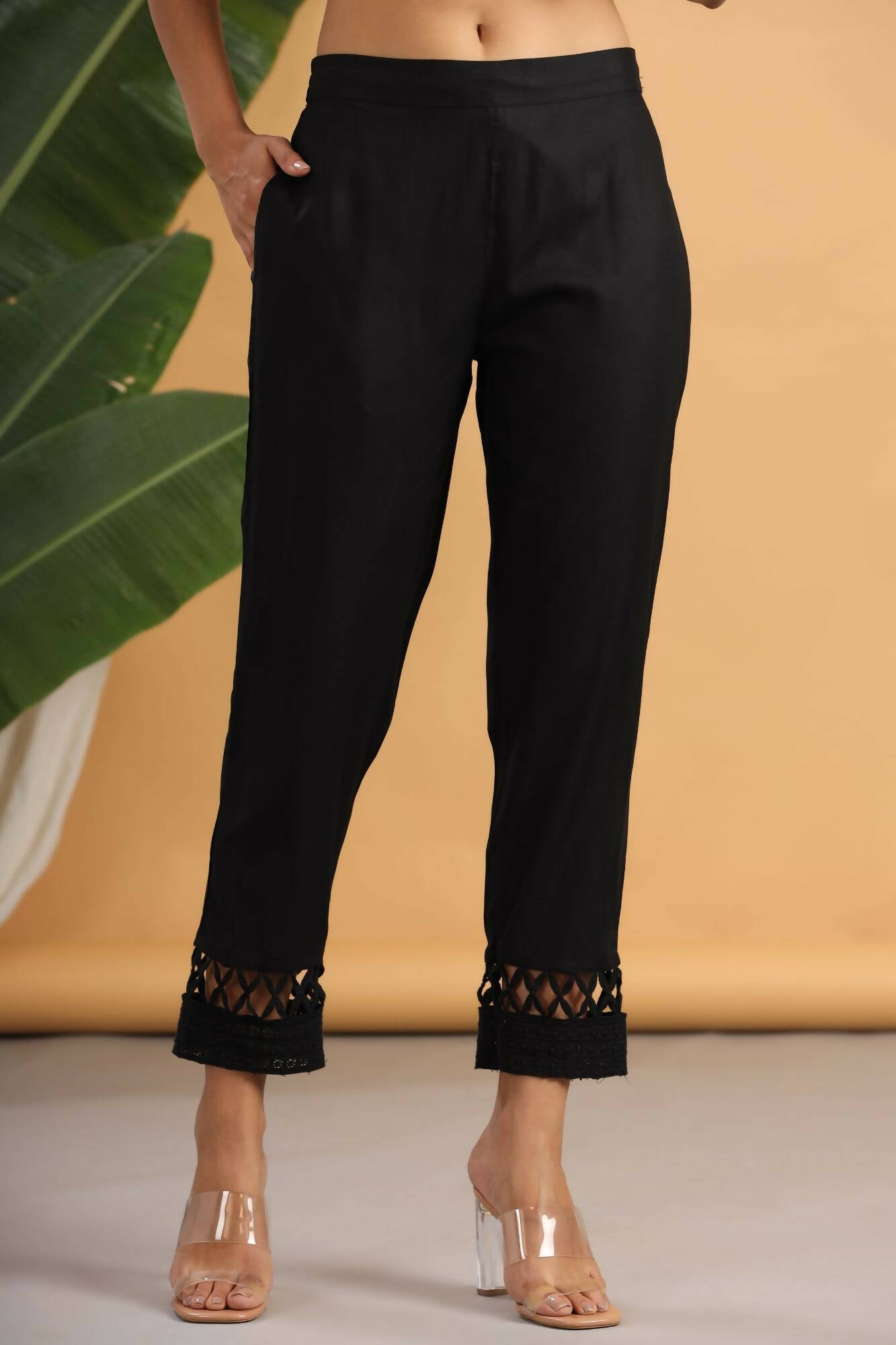 Juniper Women Black Rayon Solid Slim Fit Pant/Slim Pant - Distacart