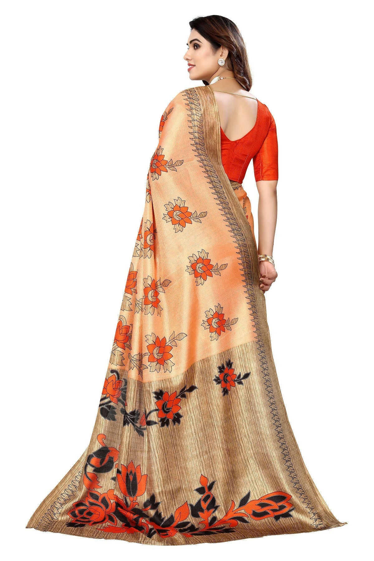Vamika Orange Printed Art Silk Saree