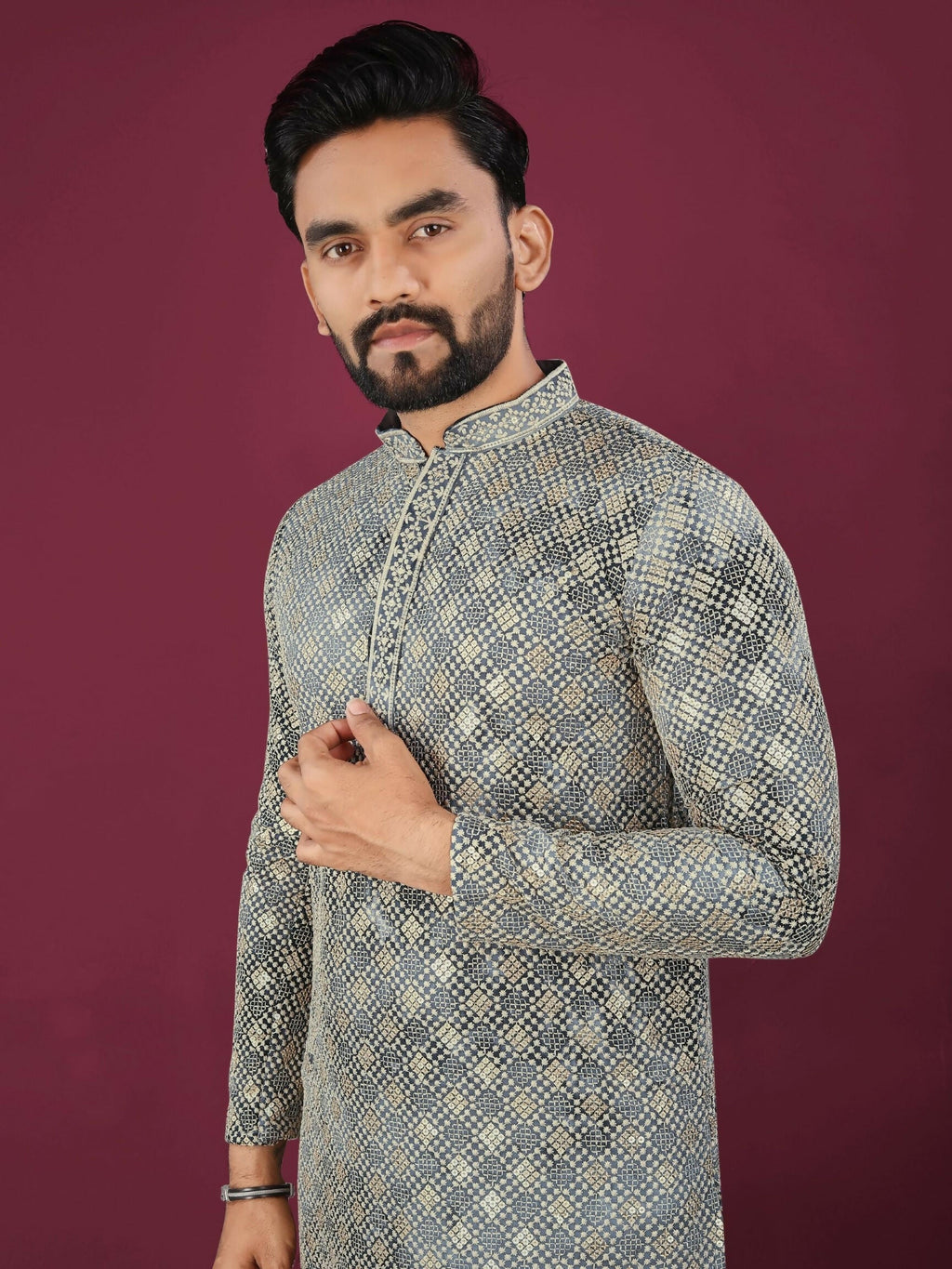 Anaita Grey Chikankari Work Viscose Rayon Straight Kurta