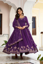 The52 Women's Gorgeous Faux Georgette Fabric Embroidery Work Flared Anarkali Pant and Dupatta Set - Distacart