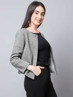 Even Apparels Grey Pure Wool Open Front Statement Women's Jacket - Distacart