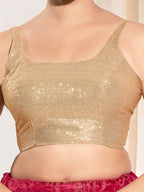 Joban Fashion Rose Gold Sequin Padded Blouse With Square Neck Sleeveless - Distacart