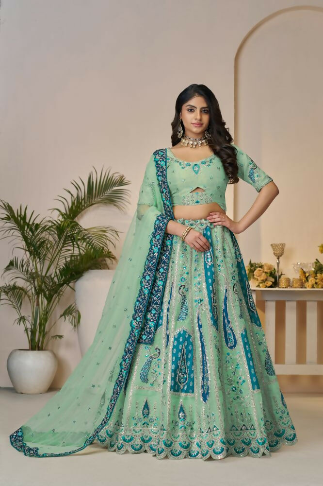 Kesar Fab Sky-Blue Banarasi Silk Embroidered Lehenga