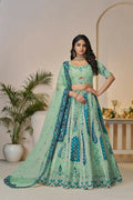 Kesar Fab Sky-Blue Banarasi Silk Embroidered Lehenga