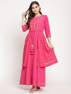 Ahalyaa Dark Pink Crepe Khari Print Dress For Women