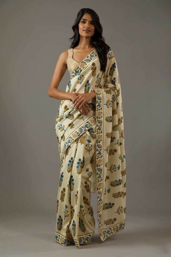Beige Bright Moss Designer Digital Printed Party Wear Saree - Be Verly