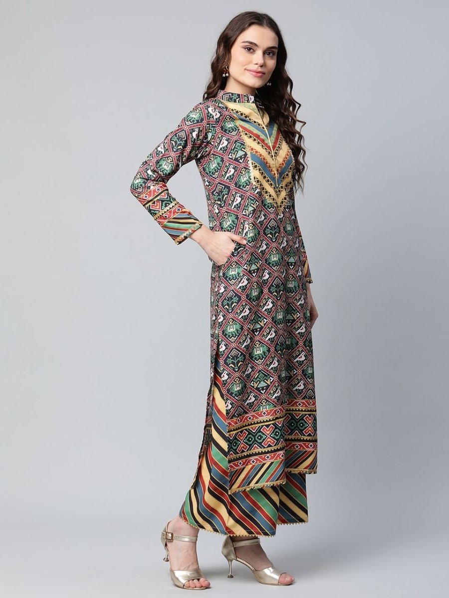 Ahalyaa Women's Multi Colour Crepe Digital Patola Printed Kurta Palazzo Set With Dupatta - Distacart