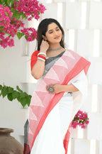 Beatitude Cream Temple Border Cotton Saree