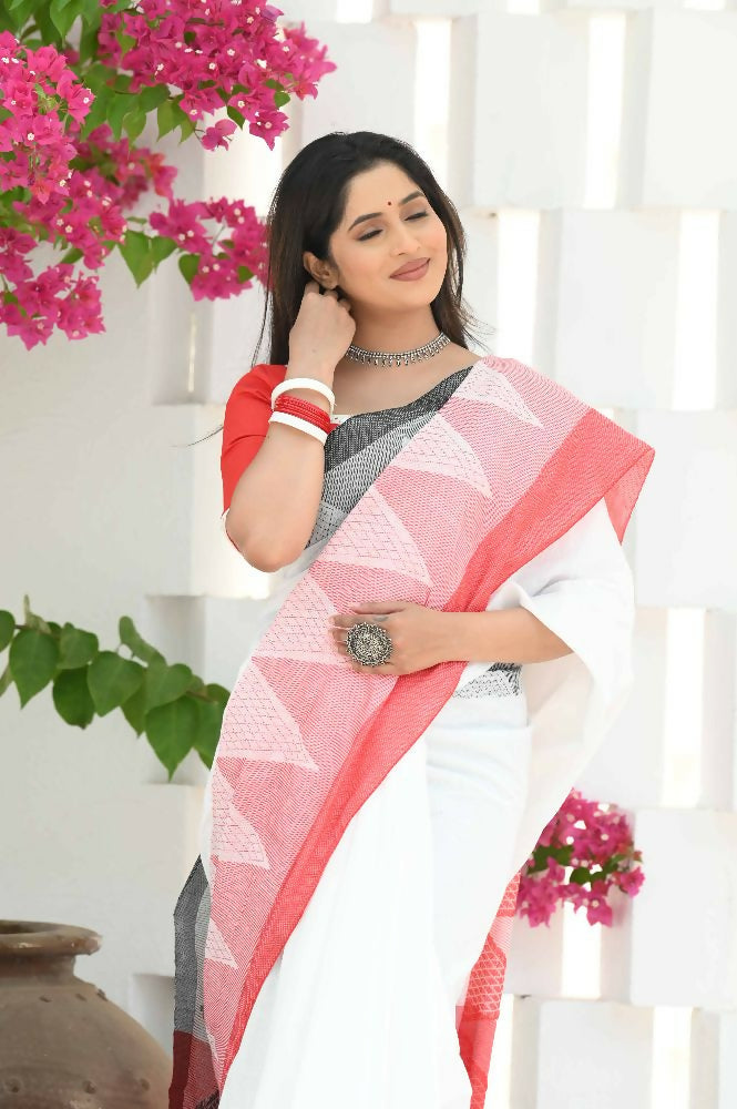 Beatitude Cream Temple Border Cotton Saree