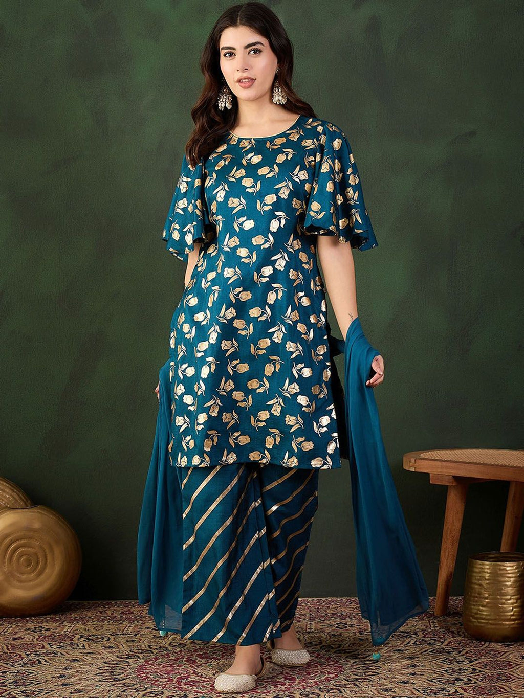 Sangria Embroidered Kurta & Palazzo With Dupatta