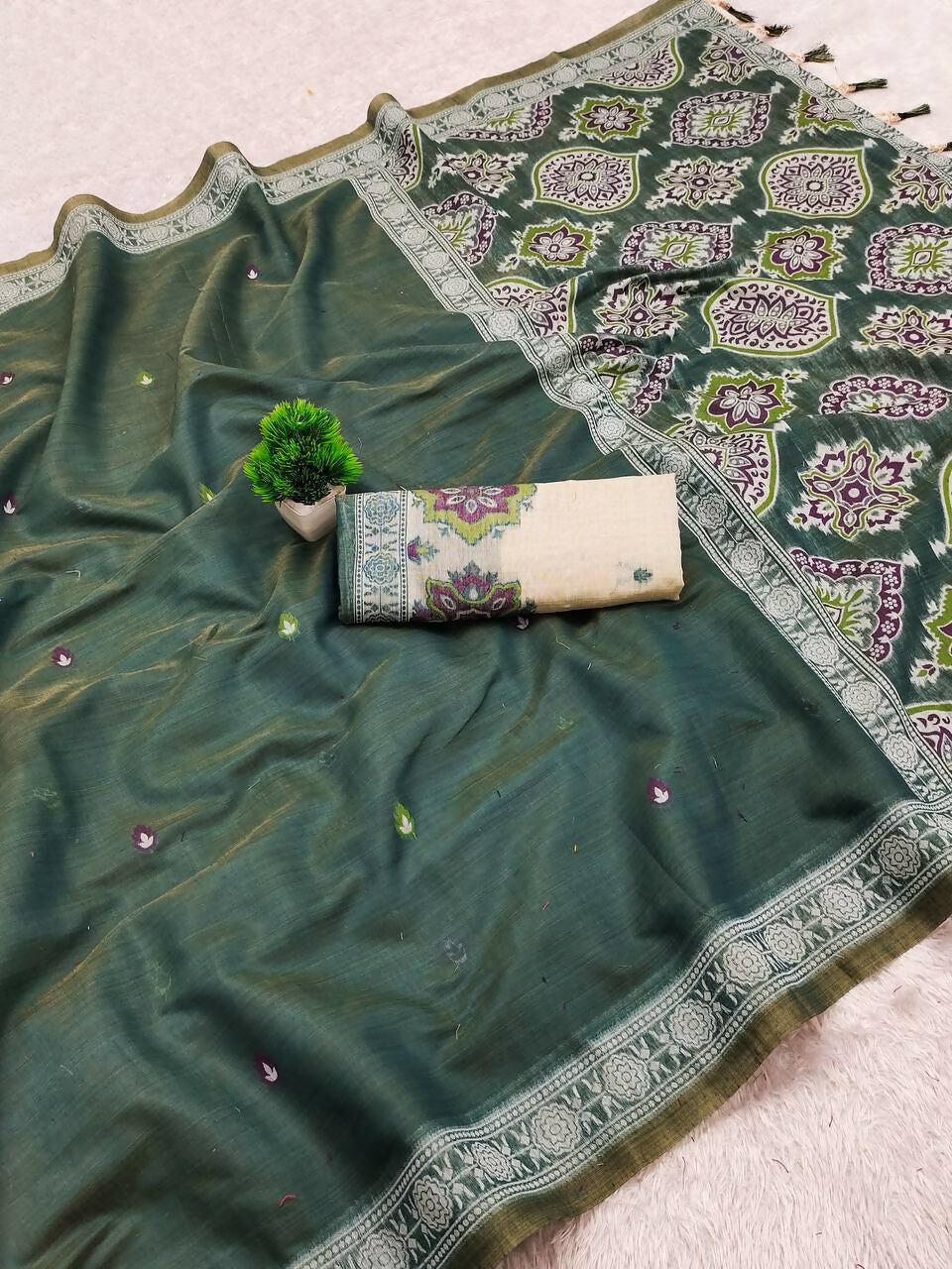 Vastranavya Morpeach Muga Cotton Meenakari & Azarakh Pallu Saree with Contrast Blouse - Distacart