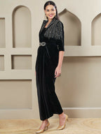Joban Fashion Women Black Velvet Hand Embellishment Stitched Dress - Distacart
