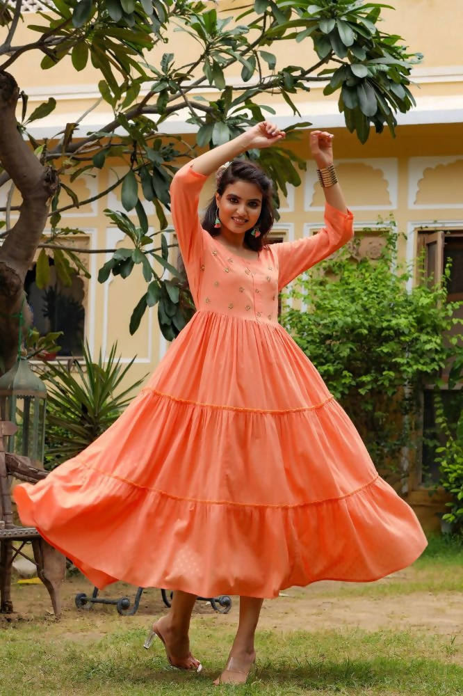 Yufta Peach Cotton Dobby Dress