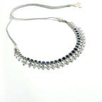 Mominos Fashion Johar Kamal Silver-Plated American Diamond Silver Blue Choker Set - Distacart
