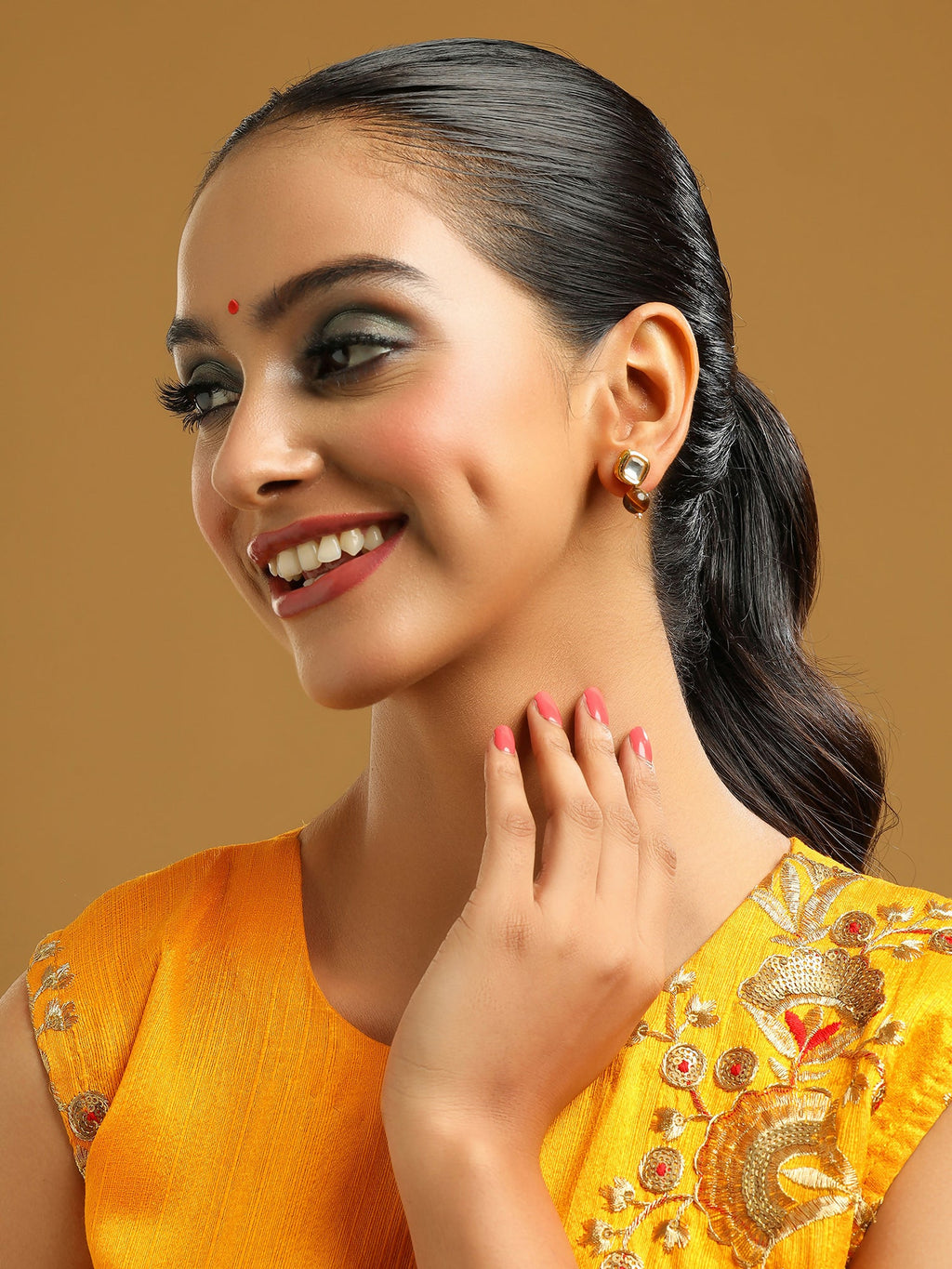 Ruby Raang Brown Tiger Eye Stone Kundan Studs - Distacart