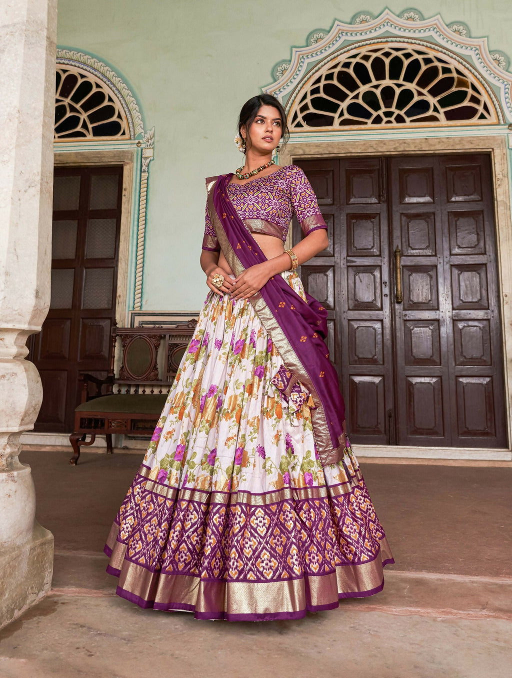 Vastranavya Exquisite Tussar Silk Lehenga Set With Perfect Floral And Patola Print Design Lehenga Choli - Wine