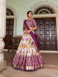 Vastranavya Exquisite Tussar Silk Lehenga Set With Perfect Floral And Patola Print Design Lehenga Choli - Wine